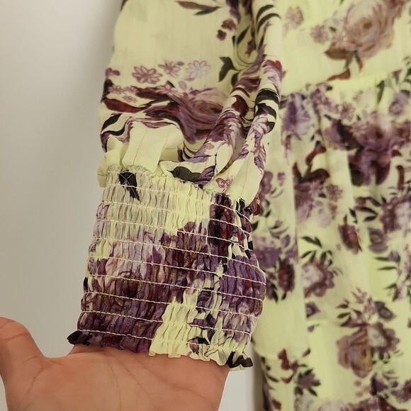 FOURTEENTH PLACE Ella Long Sleeve Chiffon Tiered Maxi dress in yellow bouquet XL - Picture 7 of 16